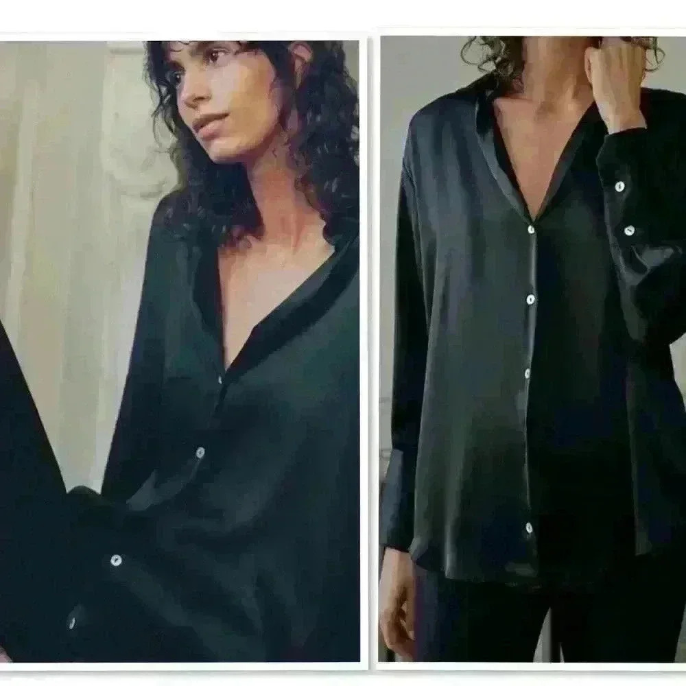 Zara FLOWY SATIN EFFECT Long Sleeve Shirt size M